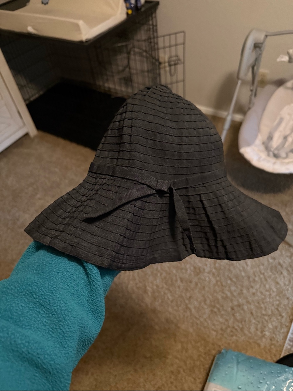 Black Textured Wide Brim Sun Hat